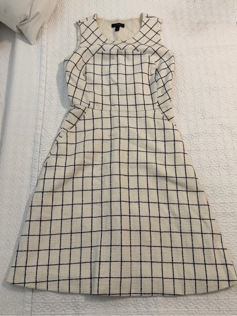 J. Crew Cream Sheath Dress with Navy Blue Windowpane Check
